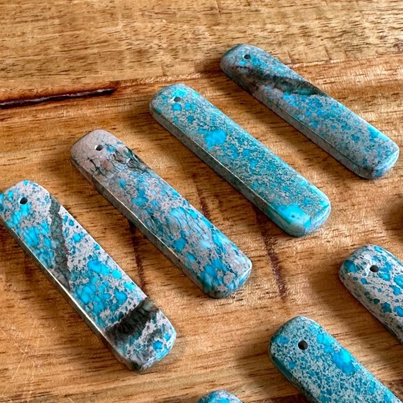 Natural Blue Turquoise Rectangle Pendants  - Pre-drilled - Perfect for jewelry m - Picture 4 of 5